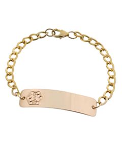 Gold medical ID bracelet, engraved gold medic ID alert, gold clasic medic alert ID