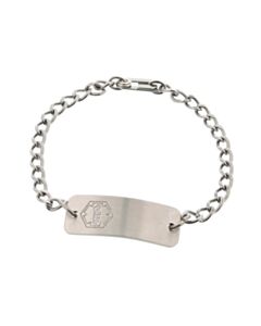 petite stainless steel medical id bracelet classic style, for kids and wearers with small sized writs, curb chain suitable for kids and toddlers