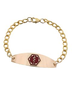 women's or men’s gold chain medical id bracelet with gold plate and red medical emblem design