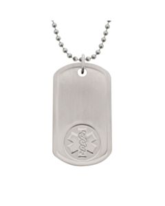 unisex embossed dog tag medical id necklace with bead neck chain, id tag with brushed metal finish, embossed medical emblem design