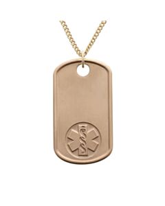 elegant gold dog tag military style medical id necklace with blue medical emblem design