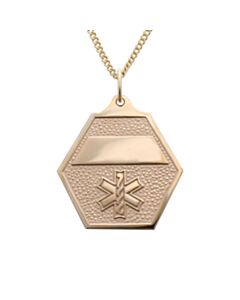 attractive gold classic medical id necklace with gold hexagon charm pendant