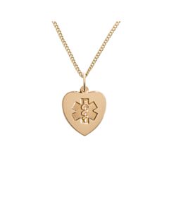 Heart-shaped gold pendant with embossed medical emblem