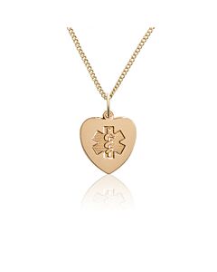 Heart-shaped gold pendant with embossed medical emblem