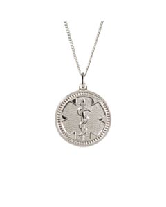 round sterling silver medallion necklace, classic and traditional style, embossed medical emblem on round id tag, curb style neck chain
