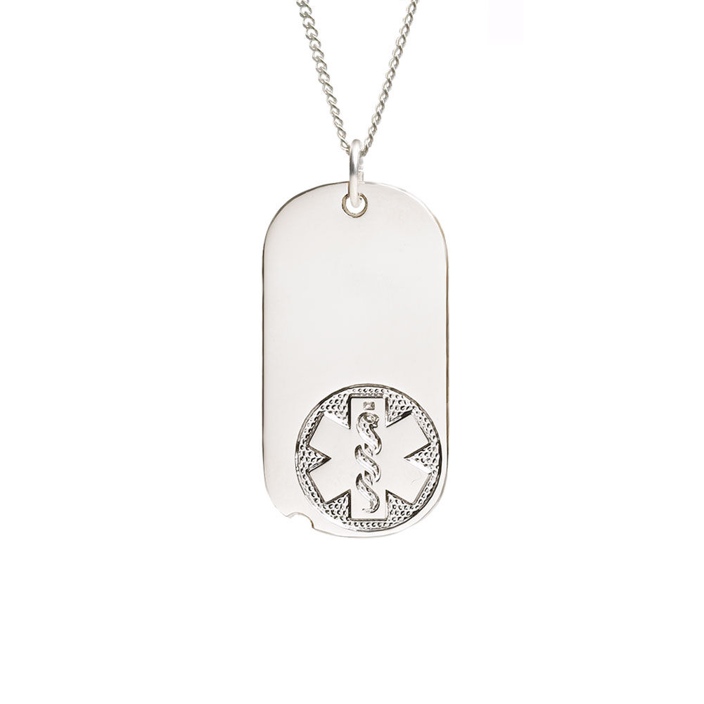 Sterling Silver Medic Aware Embossed Medical Alert Tag Pendant -   Portugal