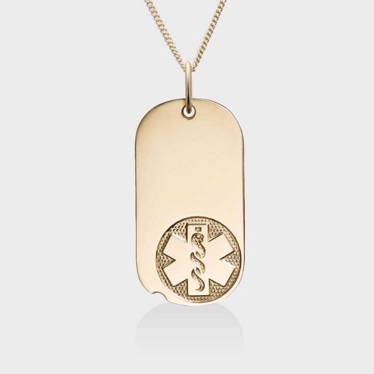 14K Gold Oval Tag Embossed Necklace