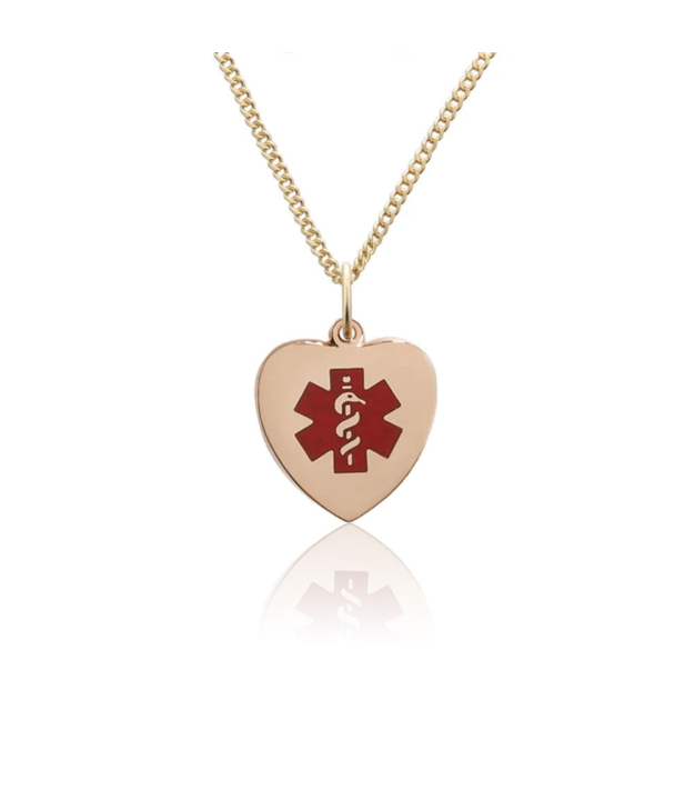 heart-shaped medical id necklace for women, curb style gold chain