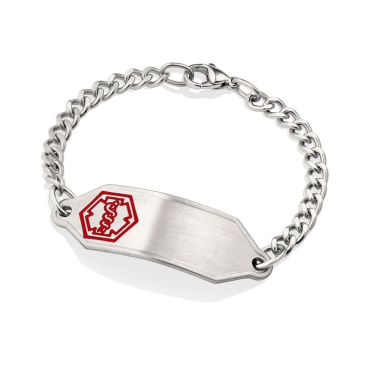 Small Stainless Steel Classic Medical ID Bracelet for Children and Toddlers, slightly curved for comfortable fit 