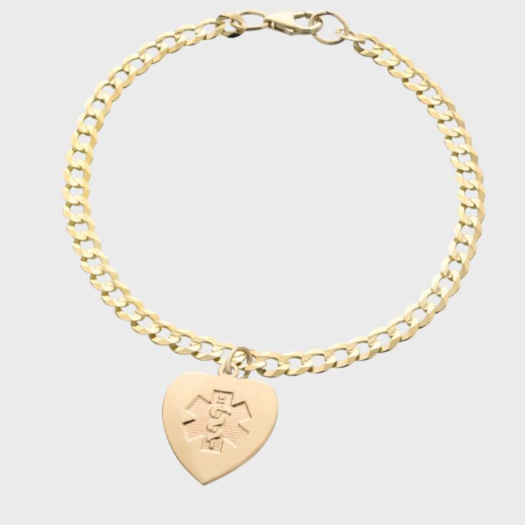 petite medical id bracelet in sterling silver, slightly curved medical id plate for comfortable fit, curb chain with claw clasp