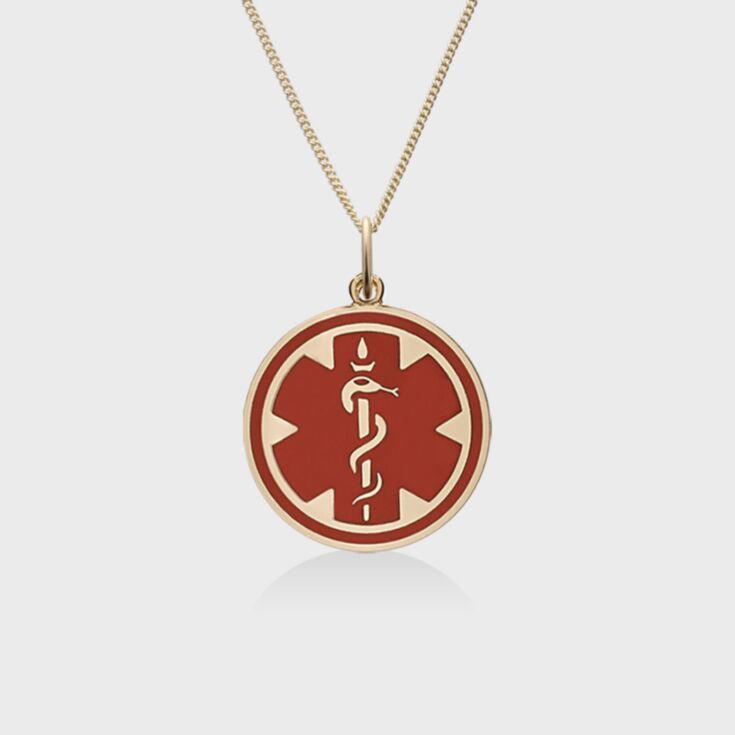 Red medallion charm gold pendant for women's medical id necklace