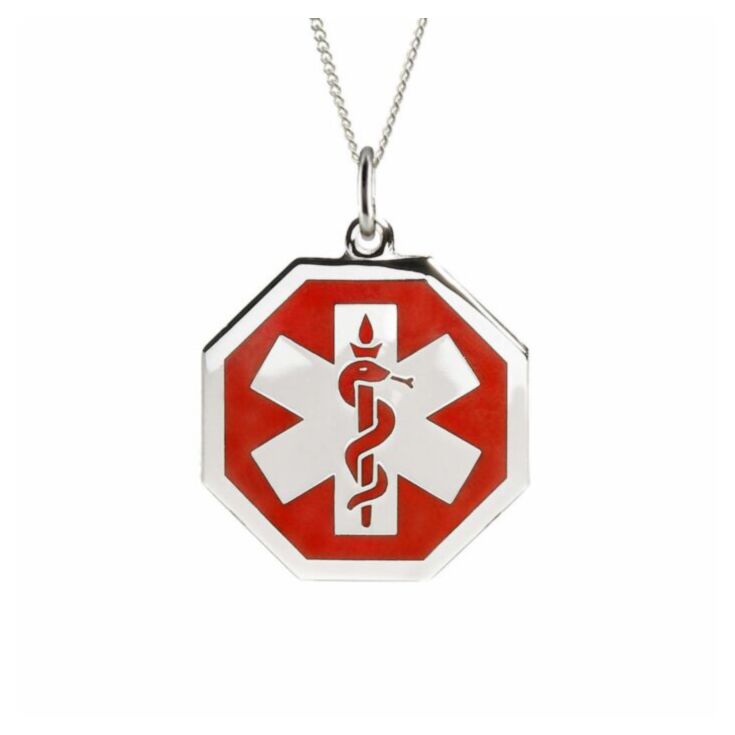 hexagon medical id pendant with bold and widely recognized medical emblem