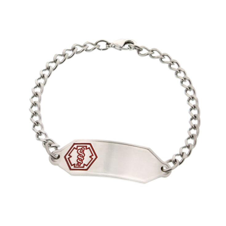 Small Stainless Steel Classic Medical ID Bracelet for Children and Toddlers, slightly curved for comfortable fit 
