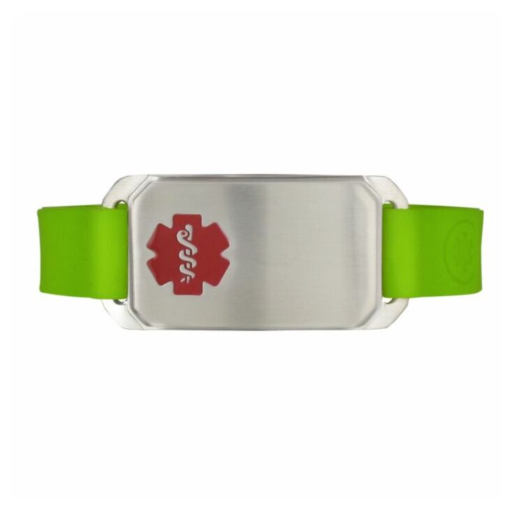 Stainless Steel Large Flex Bracelet on Green Silicone
