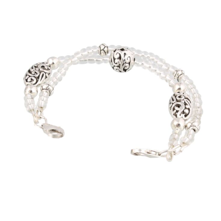 interchangeable womens medical id bracelet, classic, vintage style, white medical jewelry with scalloped beading 