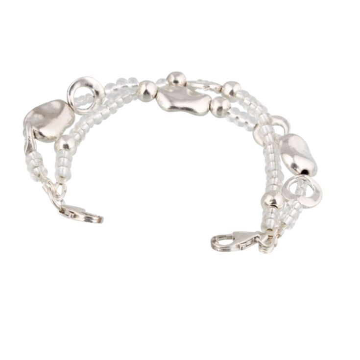 extra medical alert band, simple beaded design, multi-string, white, handmade bracelet for use with medical id