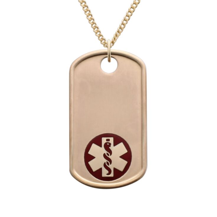 gold military style dog tag medical id pendant