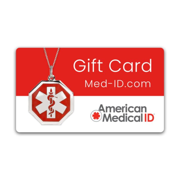 american medical id gift card, electronic gift card for medical id jewelry and medical id tag accessories