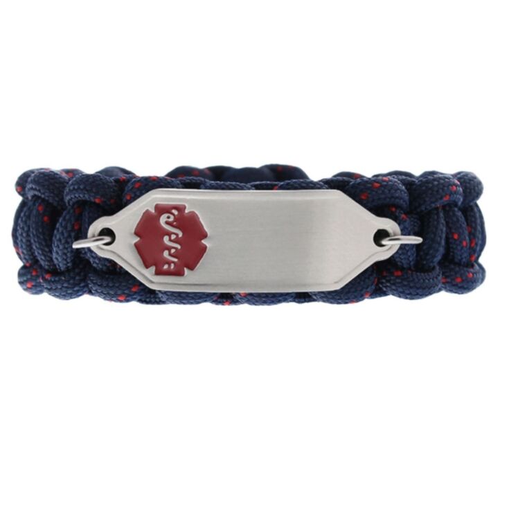 brown leather medical id band with classic stainless steel id tag and embossed medical emblem design, fits 6-7" sized wrists, suitable for teens, adults 