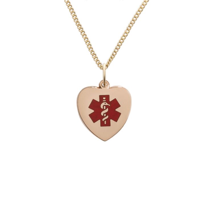 heart-shaped medical id necklace for women, curb style gold chain