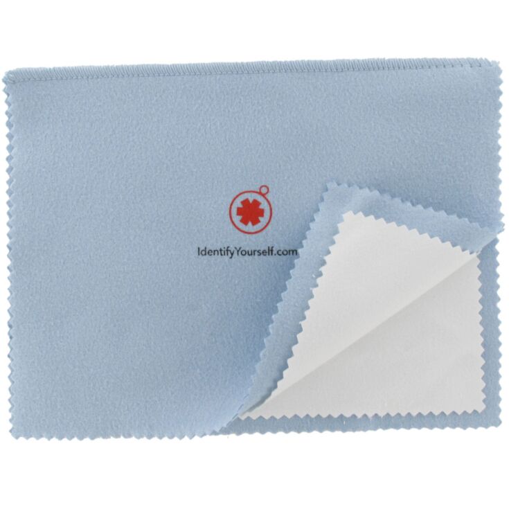 light blue jewelry cleaning and polishing cloth with non-scratching micro-abrasives and treated material