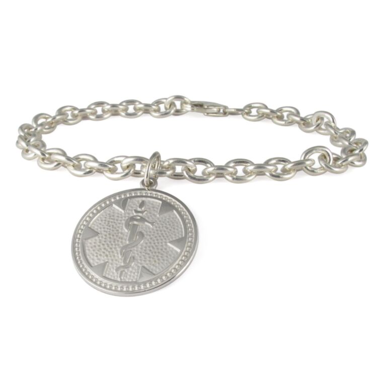 silver medallion charm medical bracelet