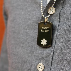 men's medical id necklace with stainless steel bead chain and polished onyx dog tag pendant