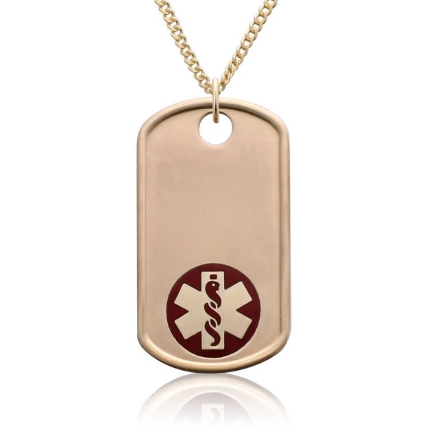 gold military style dog tag medical id pendant