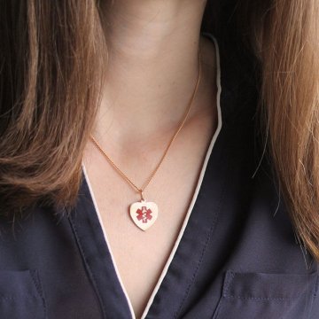 heart-shaped medical id necklace for women, curb style gold chain