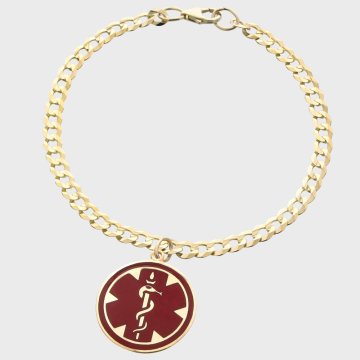 petite medical id bracelet in sterling silver, slightly curved medical id plate for comfortable fit, curb chain with claw clasp