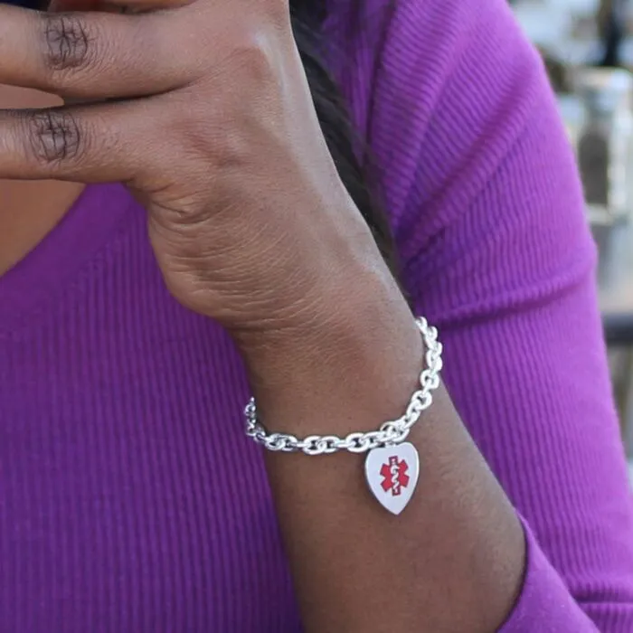 Order Sterling Silver Heart Red Charm Bracelet American Medical ID