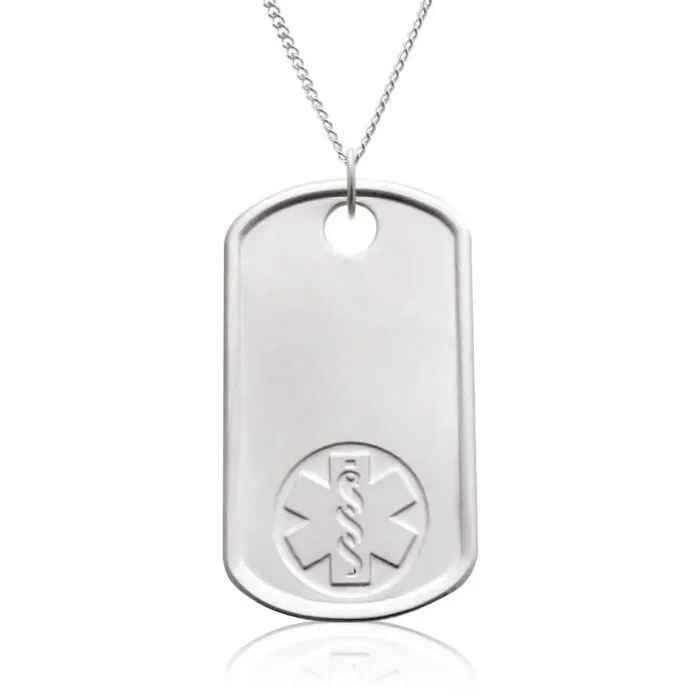 Purchase Sterling Silver Dog Tag Embossed | American Medical ID