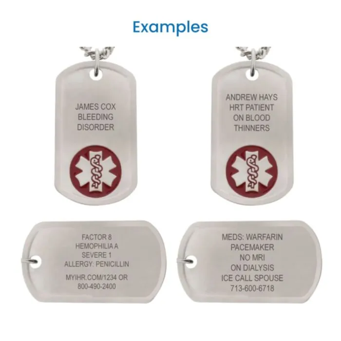 Medical ID - Stainless Steel Dog Tag Red