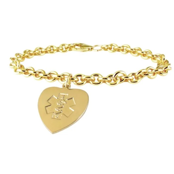 14K Yellow Gold Heart Charm Bracelet 7.5 inch