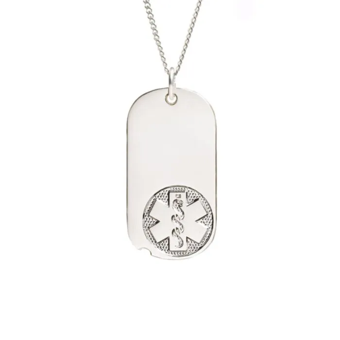Buy Sterling Silver Oval Tag Embossed Necklace American Medical ID